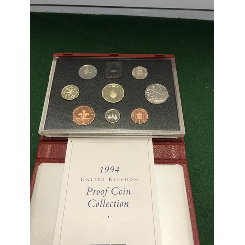 615 - CASED SET OF UNITED KINGDOM PROOF COIN COLLECTION FOR 1994 ISSUED BY THE ROYAL MINT