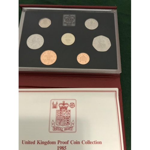 616 - CASED SET OF UNITED KINGDOM PROOF COIN COLLECTION FOR 1985 ISSUED BY THE ROYAL MINT