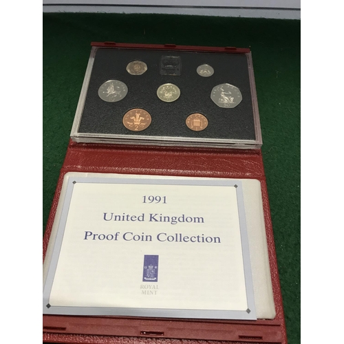 617 - CASED COLLECTION OF UNITED KINGDOM PROOF COIN COLLECTION FOR 1991 ISSUED BY THE ROYAL MINT