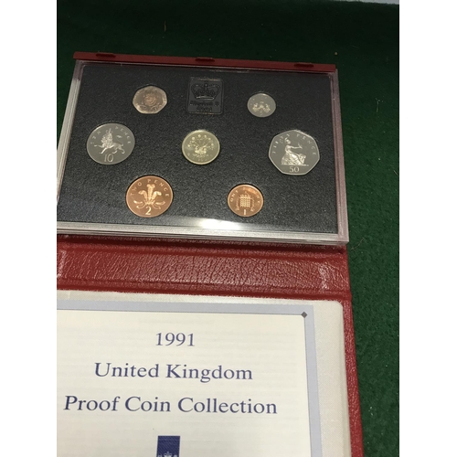 617 - CASED COLLECTION OF UNITED KINGDOM PROOF COIN COLLECTION FOR 1991 ISSUED BY THE ROYAL MINT