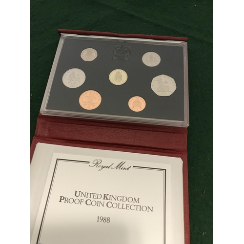 618 - CASED SET OF UNITED KINGDOM PROOF COIN COLLECTION FOR 1988 ISSUED BY THE ROYAL MINT