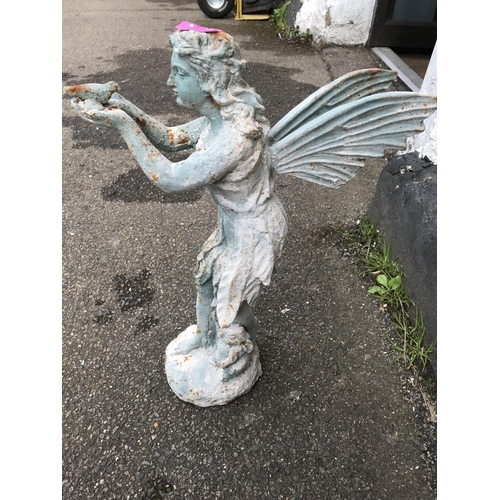 628 - METAL GARDEN STANDING FAIRY WITH GREEN PATINA - STANDING 50CMS H