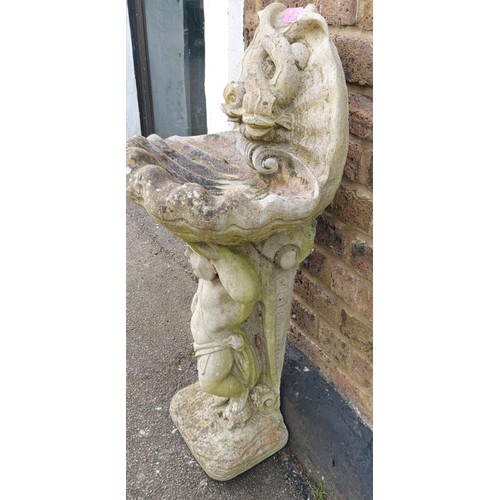 770B - LOVELY FLAT BACKED BIRD BATH WITH CHERUB & SHELL DETAIL -  95CMS H - COLLECTION ONLY OR ARRANGE OWN ... 