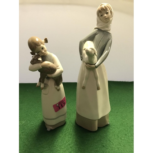 113 - LARGE LLADRO GIRL WITH GOAT & LLADRO GIRL WITH SHEEP - 22CMS H & 28CMS H