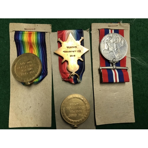 119 - 3 X WW1 MEDALS - 2 X WITH RIBBONS. 1 X WW11 MEDAL WITH RIBBON