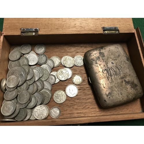 124 - SILVER CIGARETTE CASE & QTY OF SILVER BRITISH PRE-1946 COINS - WEIGHT APPROX 330GRMS