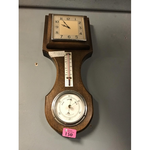 150 - VINTAGE CLOCK / BAROMETER - 50CMS H - CLOCKS, WATCHES & BARROMETERS ARE NOT TESTED