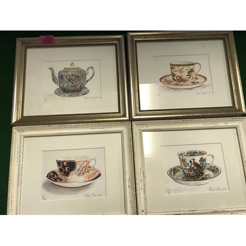 227 - 4 X FRAMED & GLAZED LTD ED GICLEE PRINT OF A TEACUP FROM AN ORIGINAL GOUACHE PAINTING. HAND PRINTED ... 