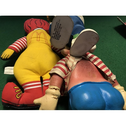 233 - 3 X VINTAGE PROMOTIONAL SOFT TOYS - RONALD MCDONALD, POT NOODLE & BULLY