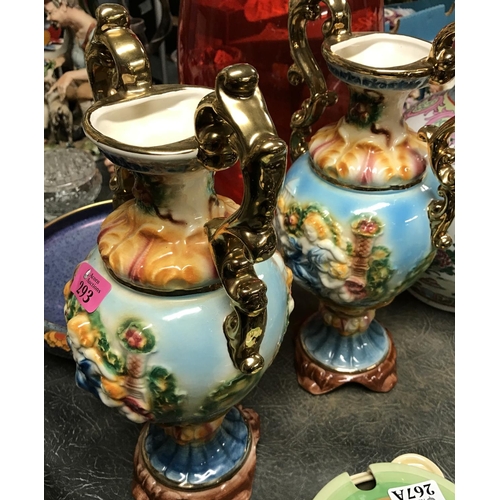 293 - PAIR OF DECORATIVE ITALIAN VASES - 38CMS H