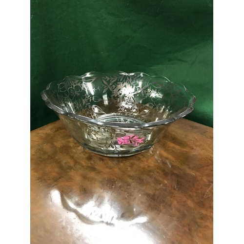 346 - GLASS BOWL WITH SILVER TESTED OVERLAY - 23CMS DIAM