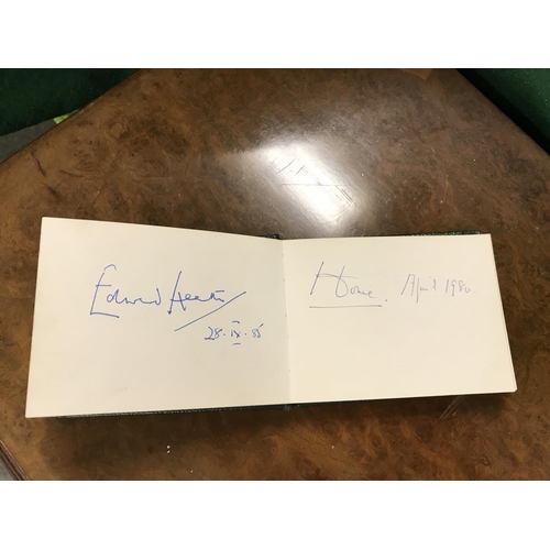 350 - AUTOGRAPH BOOK WITH PRIME MINISTERS SIGNATURES APPROX 10 INC EDWARD HEATH, JAMES CALLAGHAN, TONY BLA... 