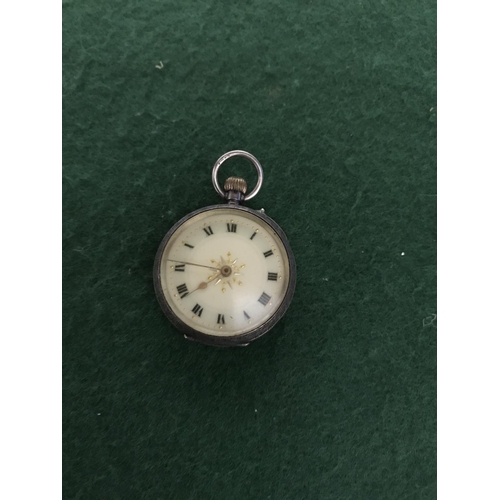 67 - LADIES PRETTY 925 SILVER SMALL POCKET WATCH - 3CMS DIAM - CLOCKS AND WATCHES ARE NOT TESTED