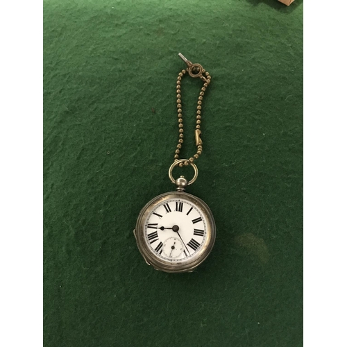 70 - VINTAGE 800 SILVER POCKET WATCH WITH KEY - WATCHES & CLOCKS ARE NOT TESTED