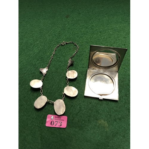 73 - VINTAGE COMPACT WITH INLAY TO FRONT & MARKED MADE IN SIAN - STERLING & PRETTY NECKLACE SET STONES - ... 