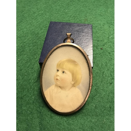 75 - LOVELY EARLY WATERCOLOUR OF A YOUNG CHILD IN AN OVAL FRAME - 8.5CMS X 6.5CMS - BOX FOR DISPLAY ONLY