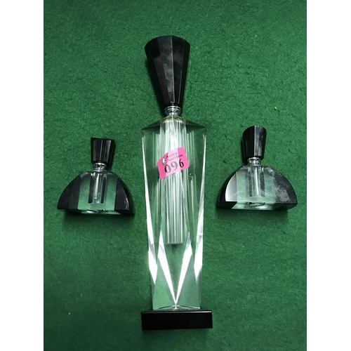 96 - 3 X LOVELY GLASS SCENT BOTTLES - 28.5CMS H & 8CMS H