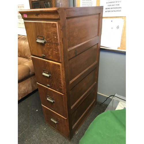 004 - LOVELY EARLY C 1920s WOODEN 4 DRAWER FILE CABINET BY KINRICK & JEFFERSON - 40CMS W X 70CMS D X 135CM... 