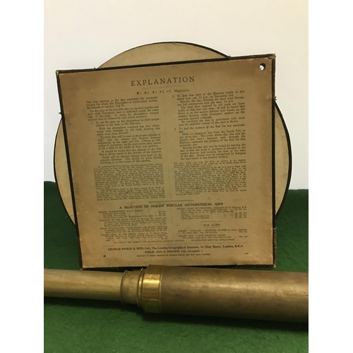 363 - EARLY 4 DRAWER BRASS TELESCOPE & PLANISPHERE