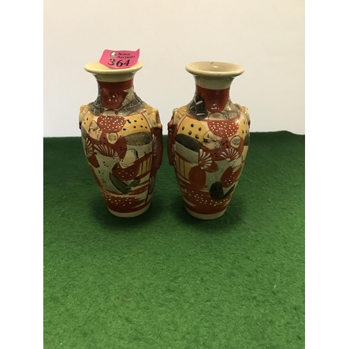 364 - 2 X SMALL EARLY ORIENTAL VASES - 16CMS H