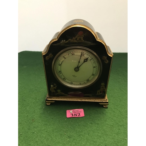 382 - LOVELY BLACK LACQUERED ORIENTAL STYLE ELLIOTT MANTLE CLOCK - USED CONDITION - CLOCKS & WATCHES ARE N... 