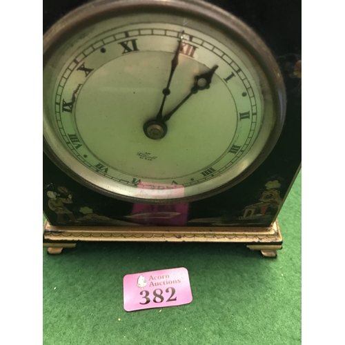 382 - LOVELY BLACK LACQUERED ORIENTAL STYLE ELLIOTT MANTLE CLOCK - USED CONDITION - CLOCKS & WATCHES ARE N... 