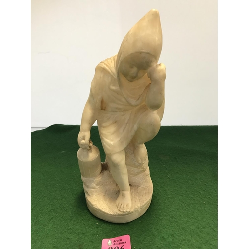 396 - EARLY CARVED DEITY FIGURE - PROBABLY ALABASTER - 27CMS H