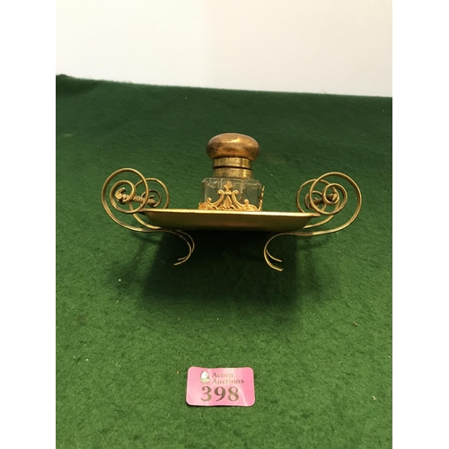 398 - LOVELY VINTAGE ORNATE GILT METAL INKWELL - 15CMS X 10CMS H