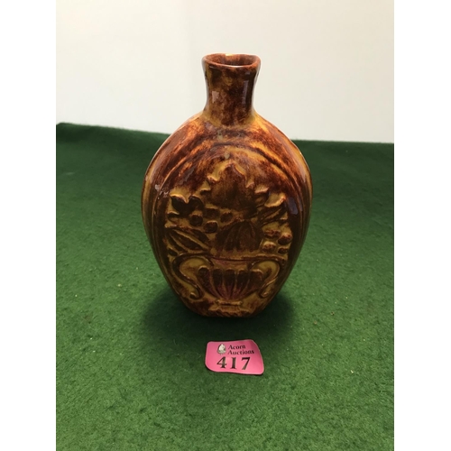 417 - UNUSUAL GLAZED CERAMIC FLASK WITH MARK TO BASE - 17CMS H