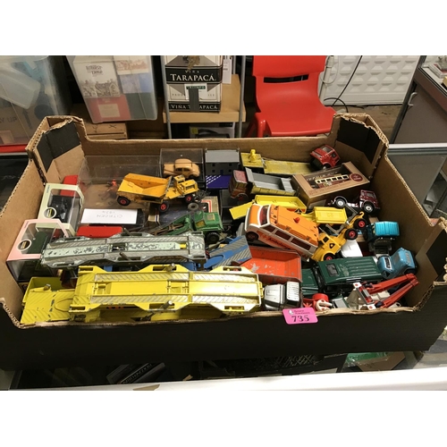 735 - LARGE BOX OF DIECAST VEHICLES INC CORGI ETC