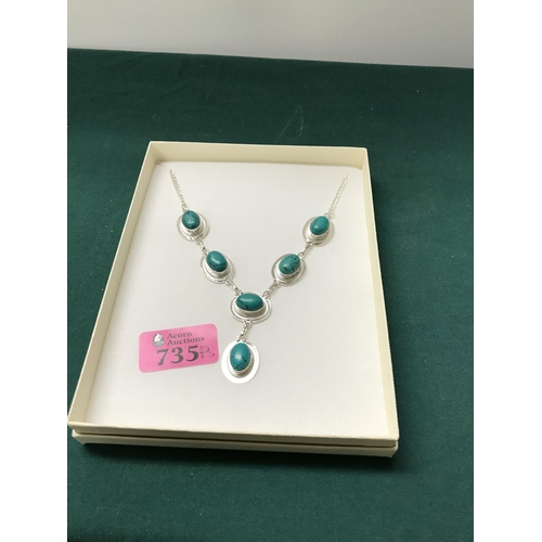 735B - BOXED 925 SILVER & TURQUOISE STONES NECKLACE