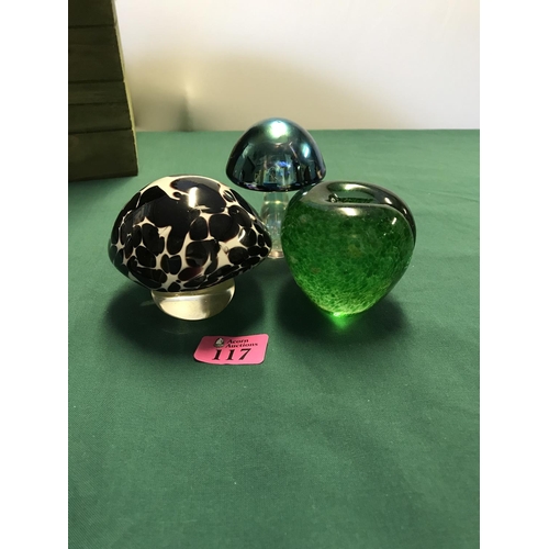 117 - 3 X GLASS PAPERWEIGHTS