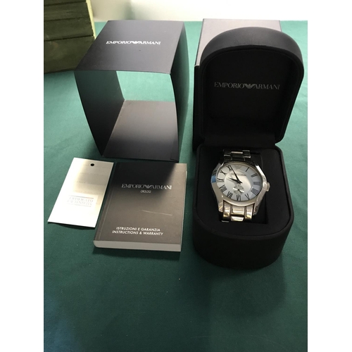 118 - BOXED EMPORIO ARMANI WATCH IN ORIGINAL BOX AND PAPERWORK - CLOCKS AND WATCHES ARE NOT TESTED