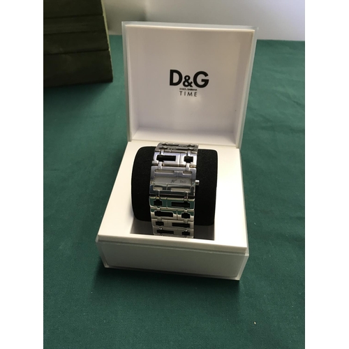 119 - UNUSUAL LADIES D&G WATCH IN ORIGINAL BOX - CLOCKS AND WATCHES ARE NOT TESTED