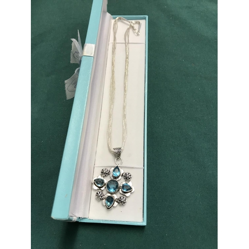 122 - BOXED 925 SILVER NECKLACE SET AQUAMARINE STONES