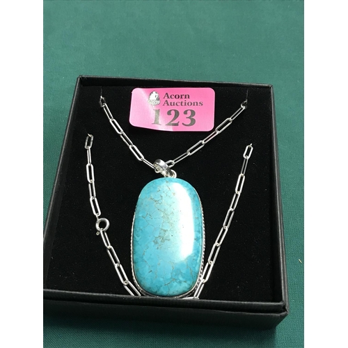 123 - BOXED TESTED BEAUTIFUL SILVER NECKLACE WITH TURQUOISE STONE