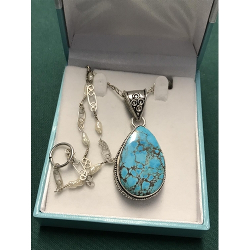 134 - BOXED BEAUTIFUL 925 SILVER & TURQUOISE NECKLACE