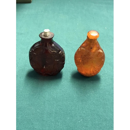 143 - 2 X DOUBLE SIDED OPIUM BOTTLES WITH DECORATION TO BOTH SIDES