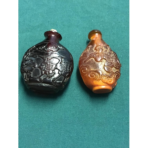 143 - 2 X DOUBLE SIDED OPIUM BOTTLES WITH DECORATION TO BOTH SIDES