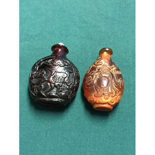 143 - 2 X DOUBLE SIDED OPIUM BOTTLES WITH DECORATION TO BOTH SIDES