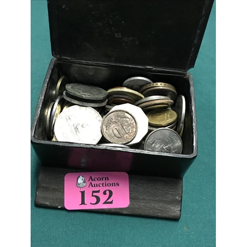 152 - SMALL ORIENTAL BOX OF MIXED COINS