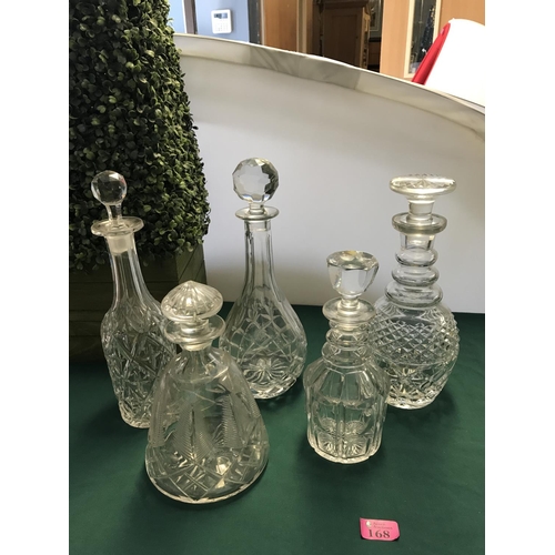 168 - 5 X LOVELY GLASS DECANTERS - 1 MONOGRAMMED