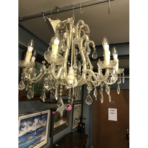 176 - LARGE PRETTY 8 BRANCH CHANDELIER WITH DROPS - ELECTRICAL ITEMS SHOULD BE CHECKED BY A QUALIFIED ELEC... 