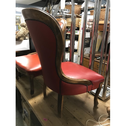 217 - PAIR OF EARLY RED LEATHER VINTAGE BUTTON BACK CHAIRS - COLLECTION ONLY OR ARRANGE OWN COURIER