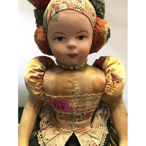 218 - LOVELY VINTAGE PROBABLY HUNGARIAN DOLL IN COSTUME - SOME DAMAGE - 63CMS LENGTH