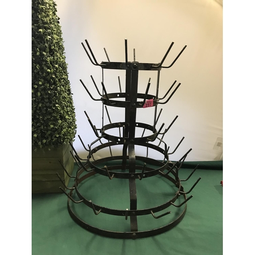 227 - BLACK METAL FRENCH WINE BOTTLE DRYER RACK- 50CMS H