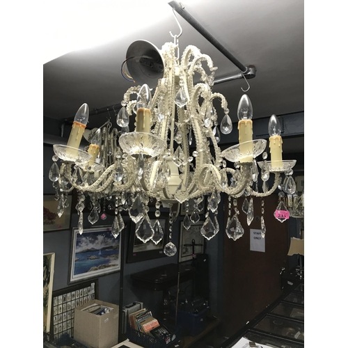 235 - LOVELY LARGE 8 BRANCH CHANDELIER WITH DROPS - COLLECTION ONLY OR ARRANGE OWN COURIER - ELECTRICAL IT... 