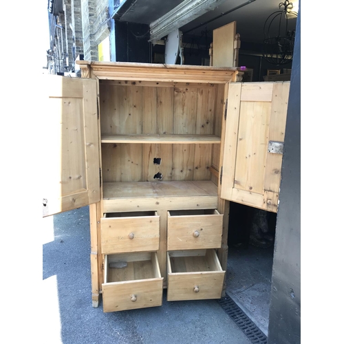 28 - BEAUTIFUL FARMHOUSE PINE UNIT WITH CUPBOARD TO TOP & 4 DRAWERS BELOW - 105CMS W X 50CMS D X 170CMS H... 