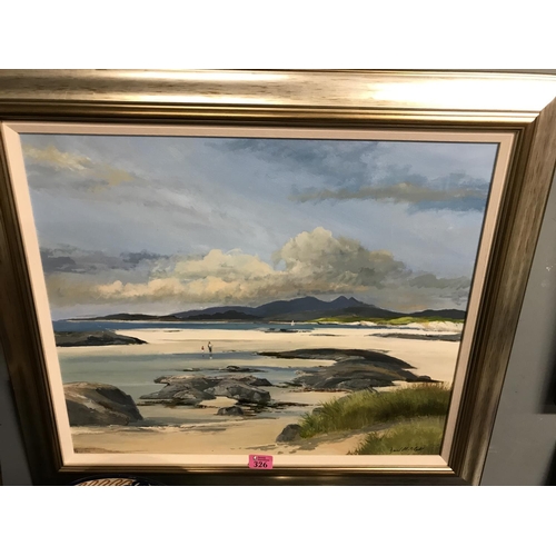 326 - FRAMED ORIGINAL ACRYLIC ON BOARD OF ARDNAMURCHAN BEACH  - SIGNED DAVID MITCHELL - 74CMS X 66CMS