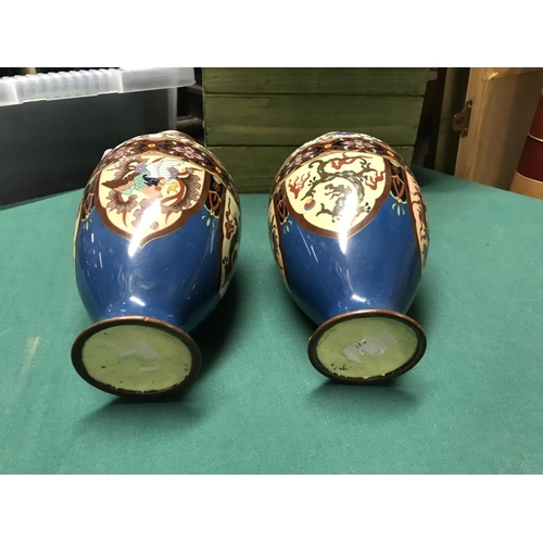 503 - PAIR OF CLOISSONE VASES - SOME WEAR COMMEMSURATE TO AGE - AGE UNKNOWN - 20CMS H